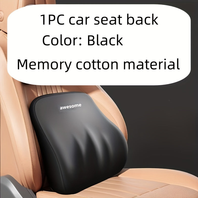 Ergonomic memory foam car seat pillow set with headrest and lumbar support, adjustable strap and breathable design for driving comfort.