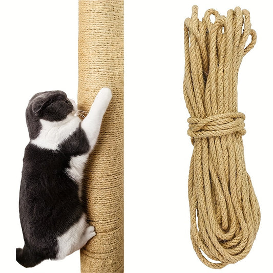 10M long natural sisal rope cat scratcher with DIY paw claw furniture protector for cats made from natural fabric material.