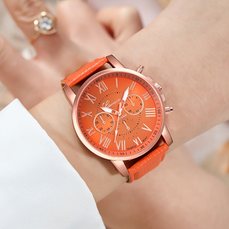 Fashion Quartz Watch Set with 10pcs, Zinc Alloy Case, PUPU Leather Strap in varied colors, button battery included & no additional battery required.