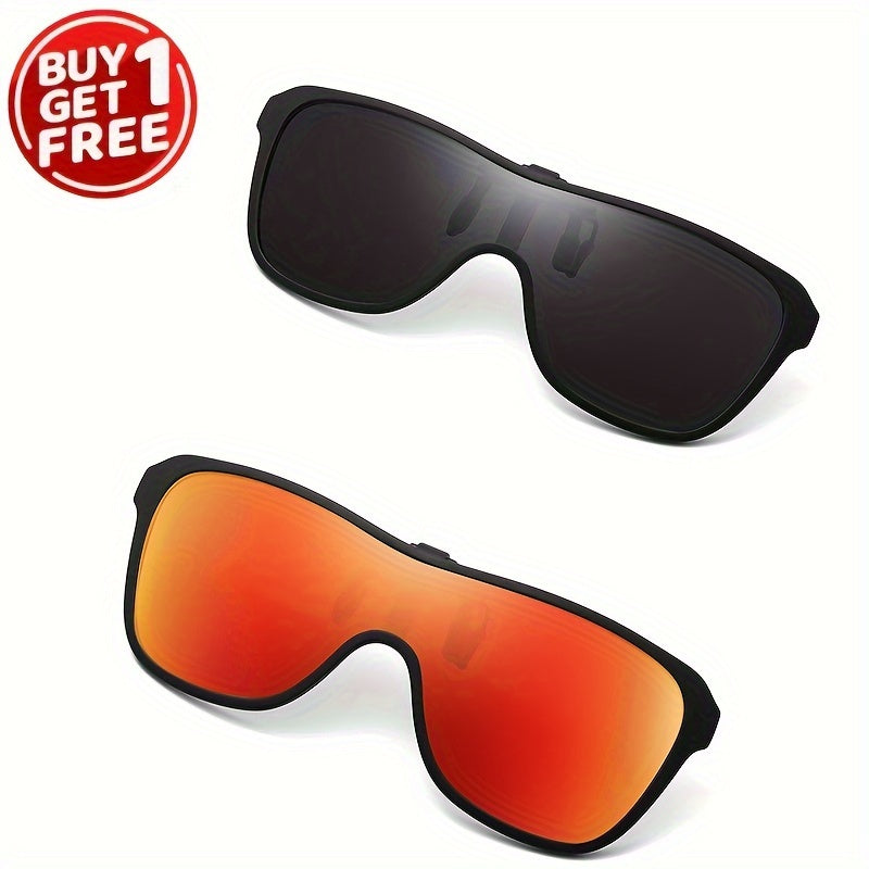 Purchase one and receive another one for free! Get two polarized clip-on fashion glasses for both men and women, ideal for driving and outdoor activities. These glasses feature a movement style and a fun Hawaii theme.