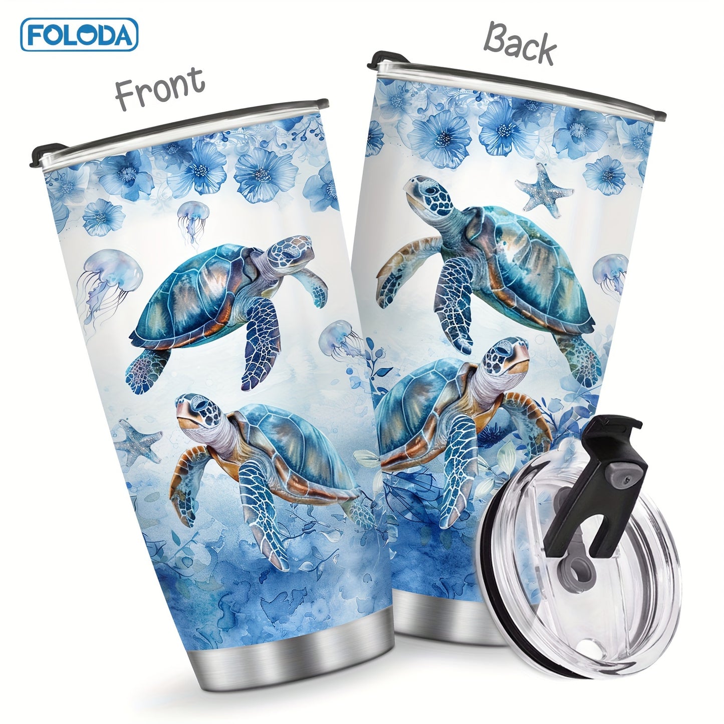 Stainless steel tumbler with sea turtle design, ideal gift for women on special occasions.