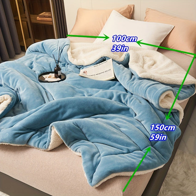 Luxurious double-layer blanket made from soft milk velvet lamb fleece, perfect for staying warm during winter. Can be machine washed and used as a versatile bedding accessory.