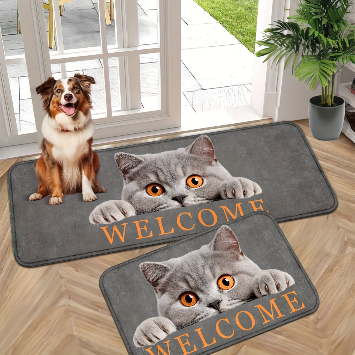 Adorable Cat-Inspired Non-Slip Door Mat - Easy to Clean, Durable Polyester Entrance Rug for Home Decor