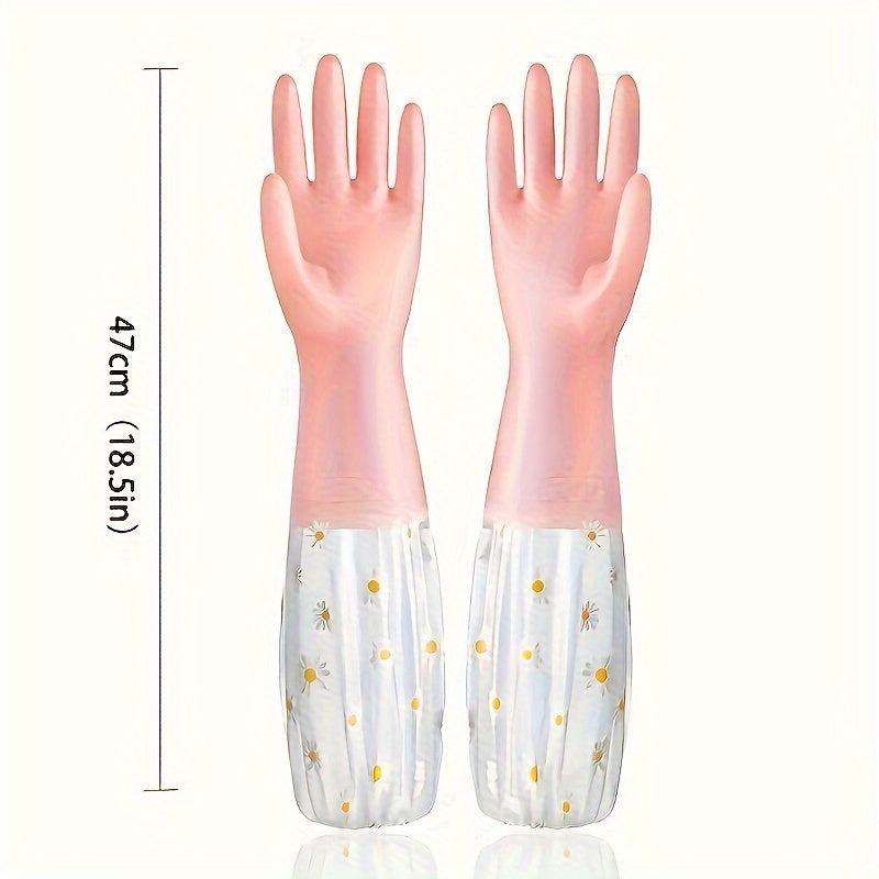 Versatile Home Cleaning & Cooking Gloves - 1 Pair of Lead-Free PVC Long Sleeve Gloves, Lightweight, Ambidextrous, Non-Waterproof, Ideal for Kitchen, Bathroom, Bedroom, and Living Room Use.