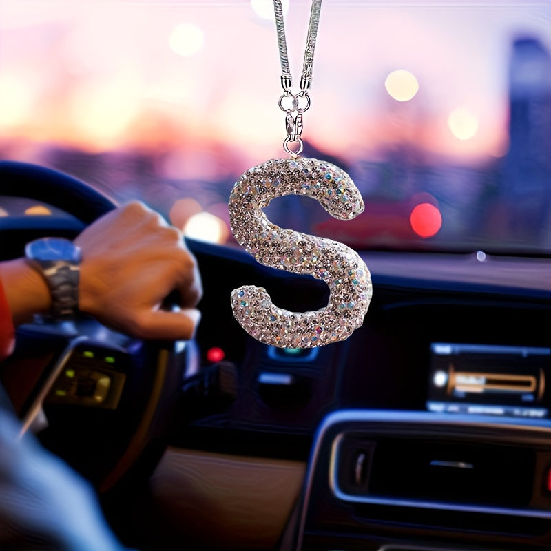 Crystal Bling Alphabet Letter Pendant for Vehicle Mirror - Durable Metal Material