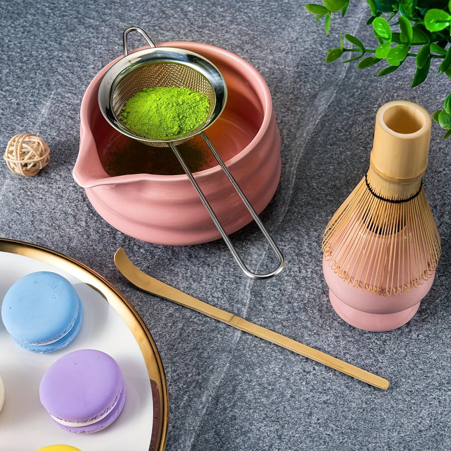 Authentic Japanese Matcha Ceremony Kit: Includes Ceramic Tea Bowl, Bamboo Tea Whisk, Gold-Plated Tea Scoop, and Matcha Sieve - Ideal for Traditional Matcha Rituals