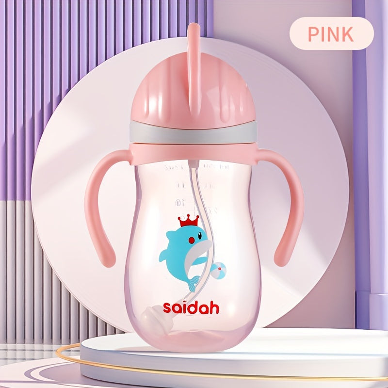 Saidah 350ml Adorable Cartoon Sippy Cup with Straw - BPA-Free, Leakproof & Non-Slip Training Water Bottle for Kids - Available in Pink or Blue