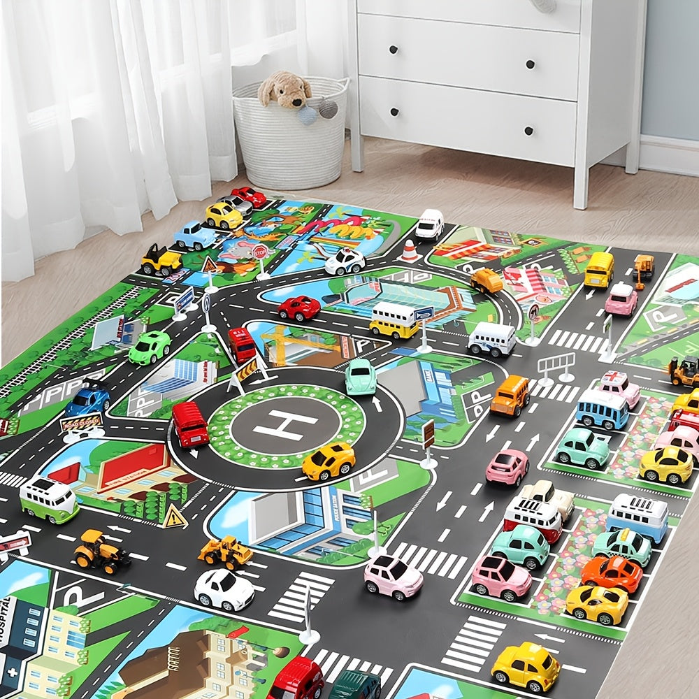 Urban Traffic Parking Lot Play Mat, Waterproof and Moisture-Proof Non-Woven Floor Mat for Kids, Multi-Themed Playground Mat.