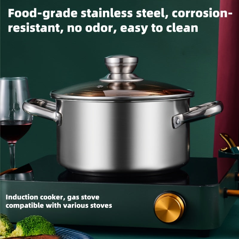 Set of 3 Stainless Steel Cookware with Handles & Lids - Includes 17.48cm, 21.29cm, 25.48cm Pots for Soups, Hot Pot, Noodles, Pasta & Seafood - Works with Induction & Gas Stoves - Comes in Colorful Gift-Ready Box