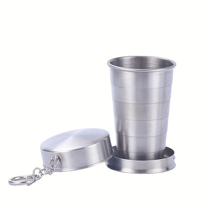 Telescopic stainless steel shot glass; portable foldable cup for water, coffee, or drinks; ideal for travel and home use in various sizes.