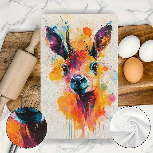 Set of 2 Ultra Soft Kitchen Towels featuring a Vibrant Giraffe Design by Spark Frienz. These Highly Absorbent and Machine Washable Dish Hand Towels measure 40.64x60.96 cm - Ideal for Holiday Decor