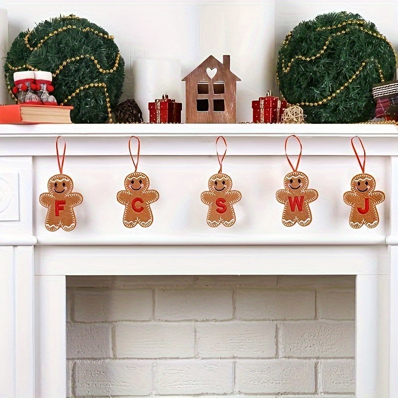 Embroidered gingerbread man ornament for Christmas decoration, made of fabric material. Classic style and no power required. Perfect for home and kitchen use.