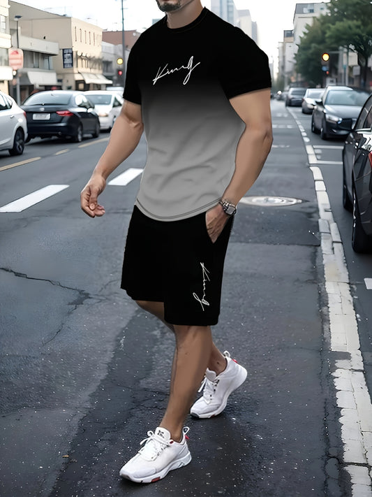 King Signature Men's Two-Piece Athletic Outfit: T-Shirt and Shorts - Summer Collection - High-Quality King Print - Men's Casual Sportswear - Middle East