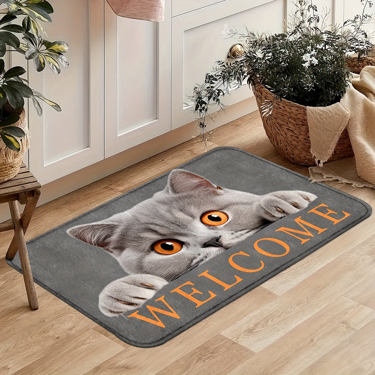 Adorable Cat-Inspired Non-Slip Door Mat - Easy to Clean, Durable Polyester Entrance Rug for Home Decor