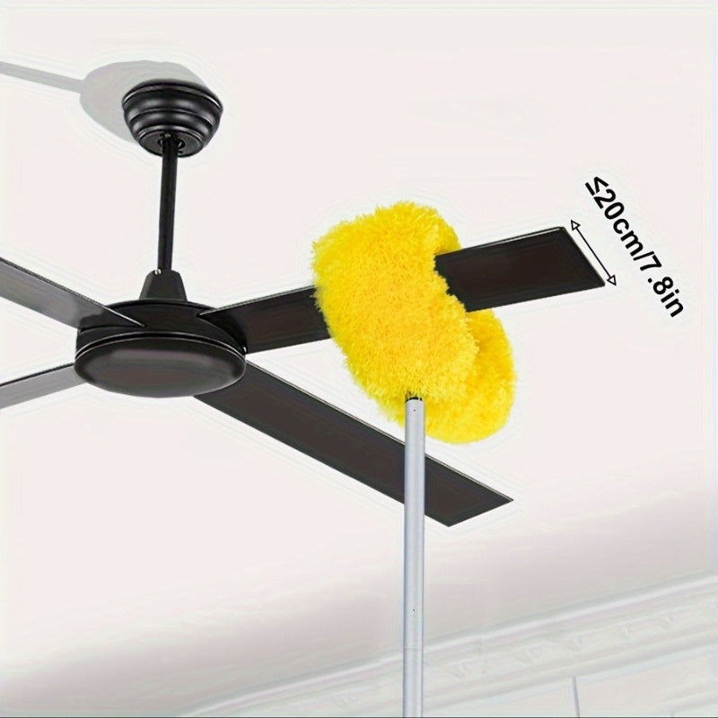 Get the 1pc Versatile Ceiling Fan & High Ceiling Duster with Extendable Pole for Easy Cleaning. This washable microfiber dust collector is perfect for cleaning fans, furniture, and cars efficiently. It's ideal for use in the bedroom, living room, and