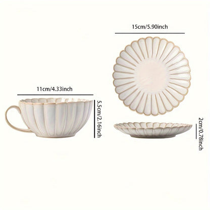 Japanese style ceramic tea cup and saucer set for breakfast, tea parties, and more. Perfect for home, garden, or restaurant use. Ideal for both summer and winter drinkware, an excellent gift option.