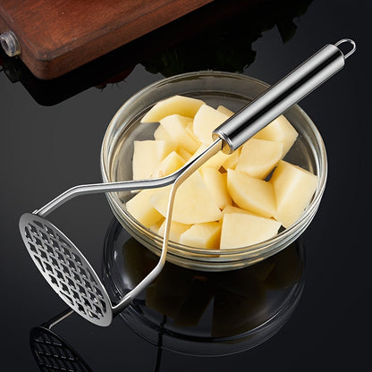 The Stainless Steel Potato Masher is a durable manual press that makes perfect mashed potatoes. This ideal kitchen gadget is great for youngsters' food and more, perfect for home use.