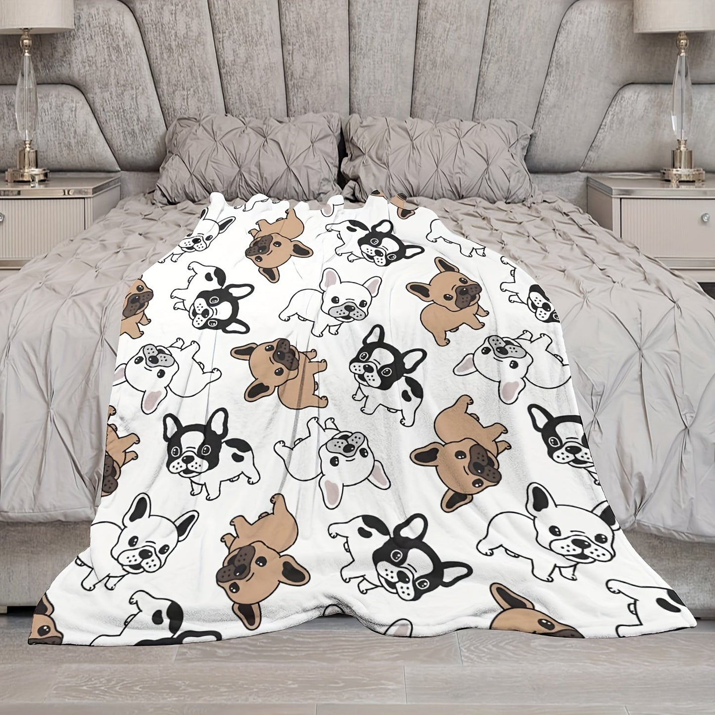 Cozy up with this adorable French Bulldog Flannel Blanket! Perfect for all seasons, this blanket is tear-resistant and stain-resistant for long-lasting durability. With a playful dog design and mixed colors, it's a versatile addition to your bed or sofa.