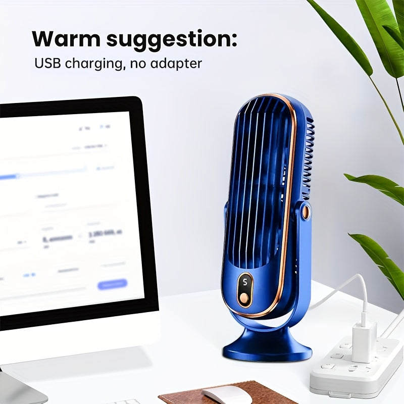 Introducing the new 5-speed portable desktop fan! This fan is perfect for home and office use, with USB charging for convenience. Keep your bedroom or office desk cool and comfortable with this quiet mini fan. The LED display and strong wind cooling make