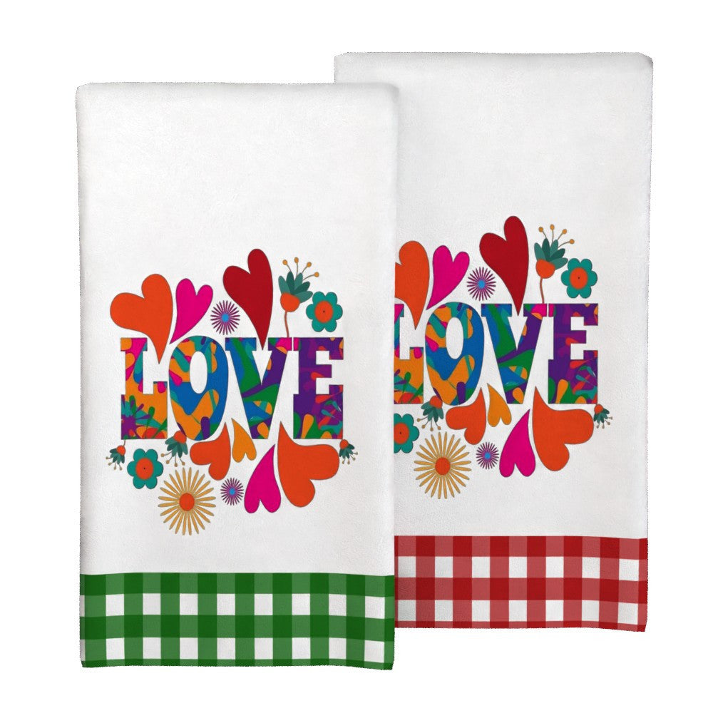 Two pieces of 45.72 x 66.04 cm Valentine Heart super soft towels that are highly absorbent and perfect for all season gatherings and gifts.