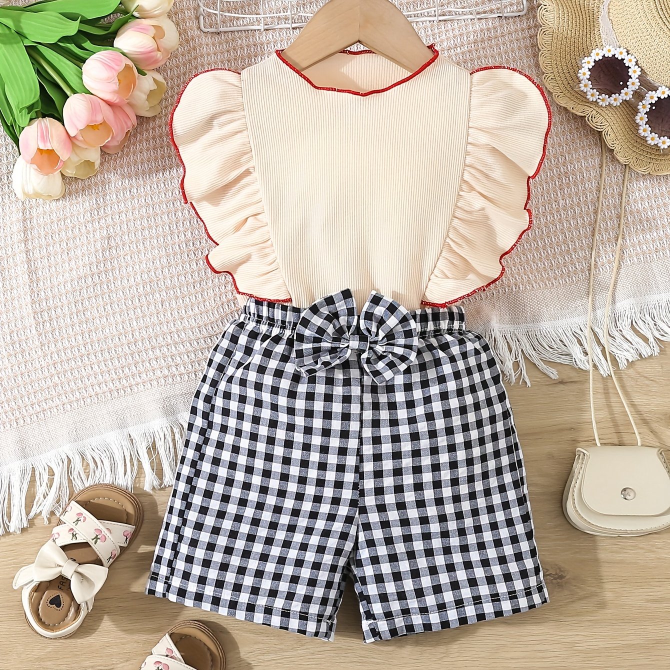 Fashionable 2-piece Sleeveless Top and Plaid Shorts Set, Perfect for Summer