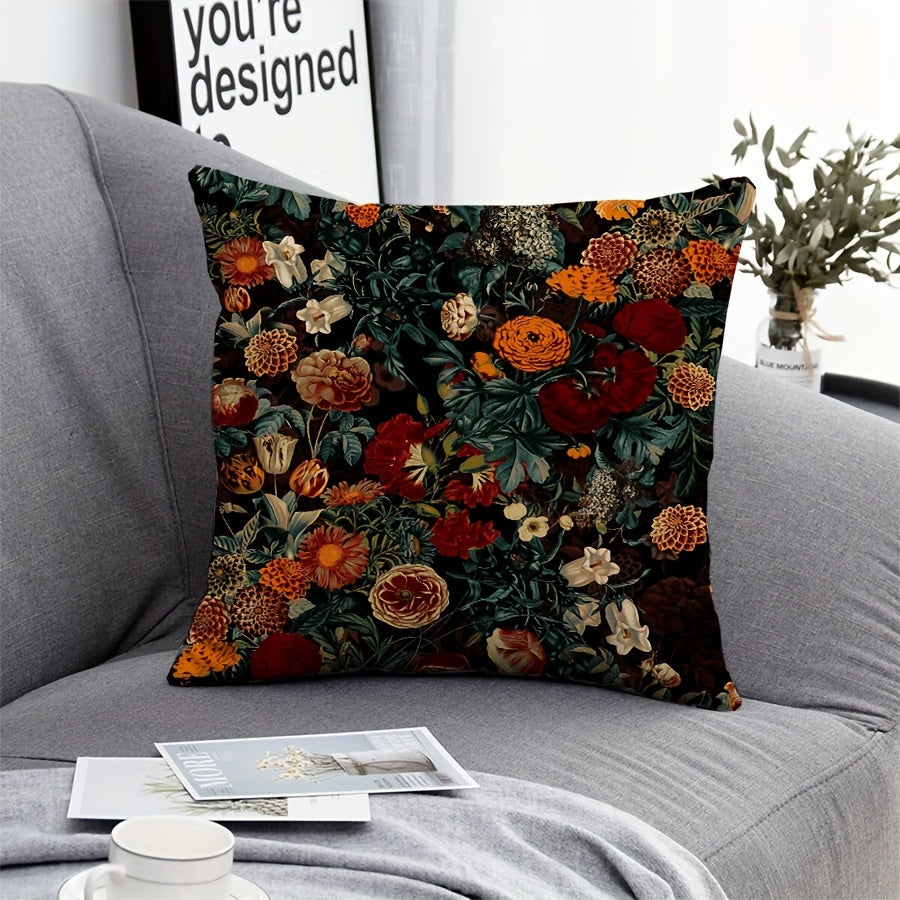 Botanical floral print velvety cushion cover in contemporary style, made of polyester peach skin, measuring 44.96x44.96 cm. Perfect for home, car, or room decor as a sofa accent pillowcase (pillow core not included).