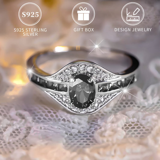 Stylish Eye of Faith Ring with Black Synthetic Cubic Zirconia, Crafted from Sterling Silver, Hypoallergenic and Nickel-Free, Perfect for Special Occasions like Weddings, Parties, and Valentine's Day - Comes with a Gift Box