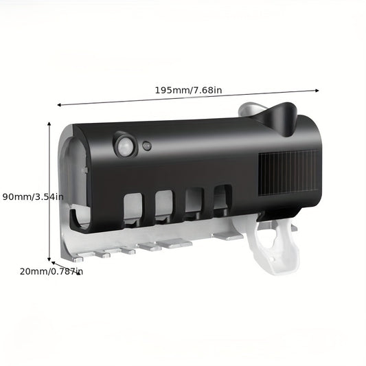 NJI Smart Toothbrush Holder with Automatic Dispenser - Sleek White Design, USB Rechargeable, Wall-Mounted, Multi-Brush Capacity, Ventilation Slits, Perfect for Family Bathrooms and