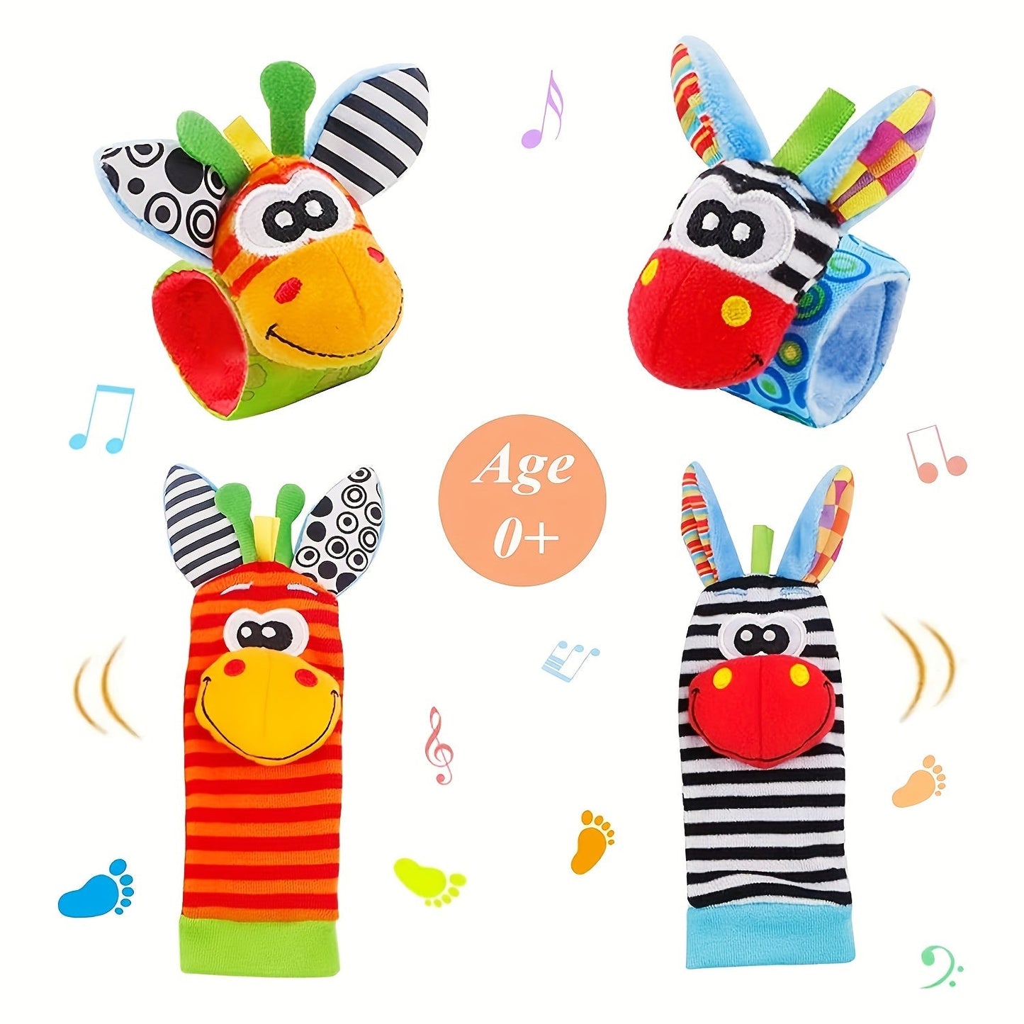 Set of 4 Baby Rattles Toys for Ages 0-12 Months, Perfect for Infant Girls and Boys Aged 3-6 Months, Hand & Foot Toys for Newborns up to 9 Months, Includes Baby Shower Gifts with Wrist Rattle Socks