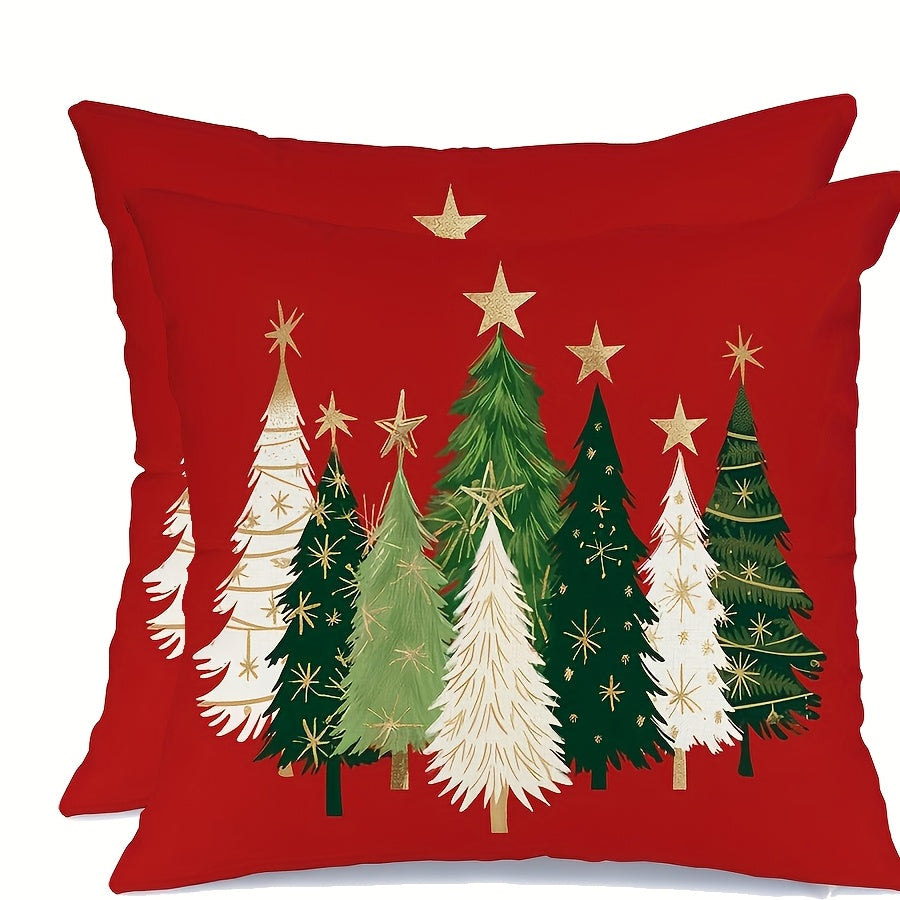 Christmas Tree Star Throw Pillow Covers - Choose Between 1 or 2 Pieces, Modern Design, Made of 100% Polyester, Featuring Zipper Closure, Easy to Clean in Washing Machine, Woven Fabric, Single Side Print, Available with or without Pillow Insert for Home