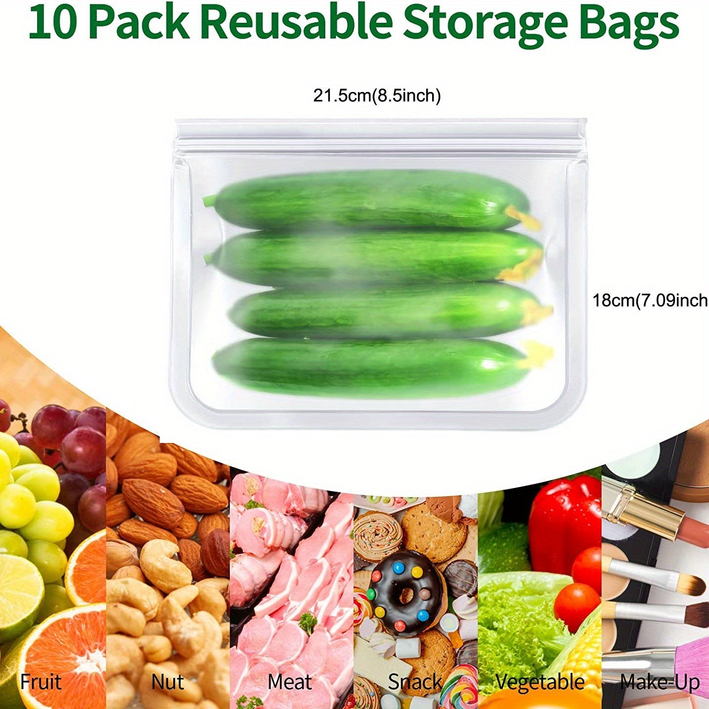 Dishwasher Safe Reusable Freezer Bags - Set of 10, BPA-free and Extra Thickened. Leakproof Silicone and Plastic Free Storage Bags for Meats, Cereal, Sandwiches, Snacks, and Organizing Your Kitchen. Includes Kitchen Accessories for Easy Storage.