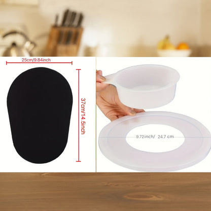 Set of 2 Plastic Mixer Bowl Covers and Sliding Mat, Safe for Contact with Food, Designed for 5.5-6 Quart Tilt-Head Stand Mixers. Includes Bowl Lid to Prevent Splatters and Sliding Pad for Quiet Operation and Table Protection.