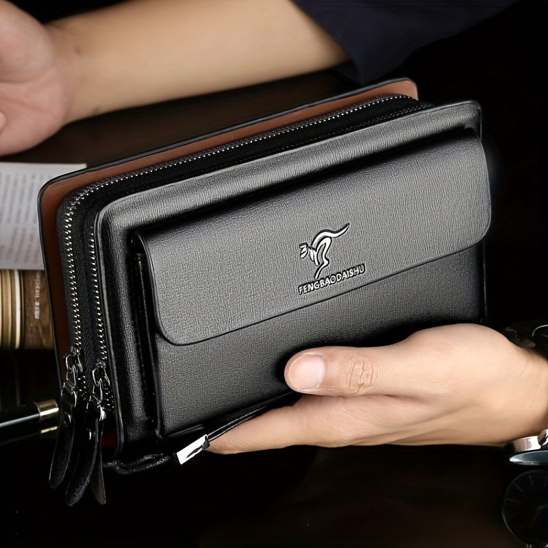 Men's Faux Leather Business Clutch with Multiple Compartments, Waterproof and Easy to Maintain - Ideal for Daily and Business Use