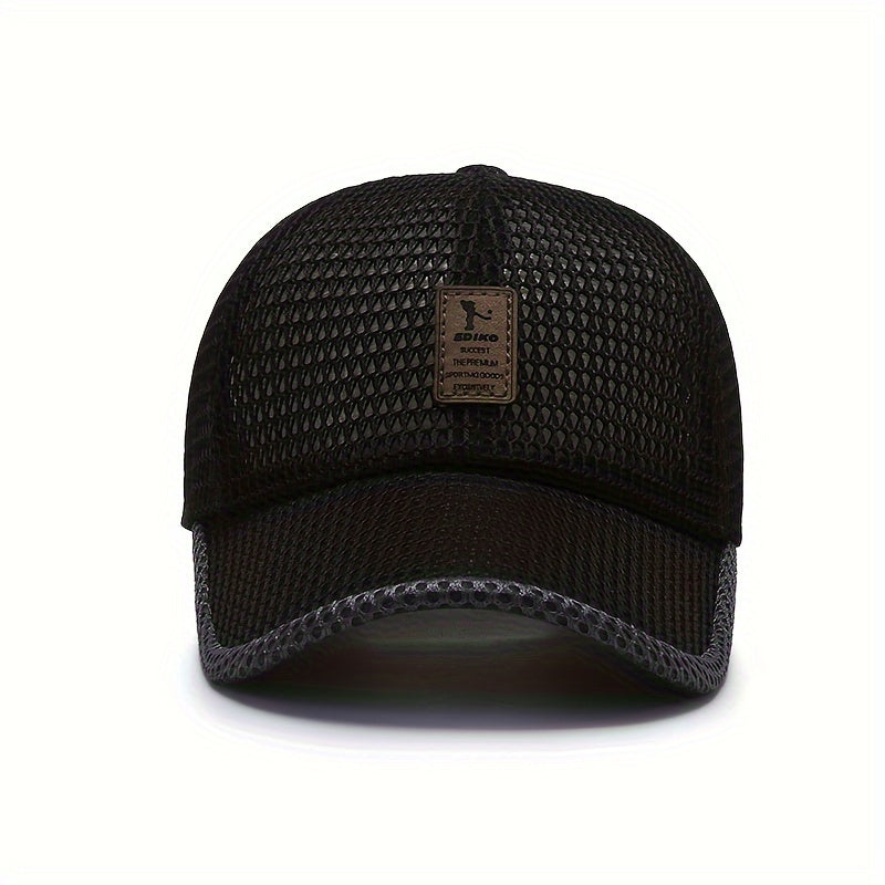 Breathable mesh baseball cap for outdoor sports, woven textile material, hand wash only.