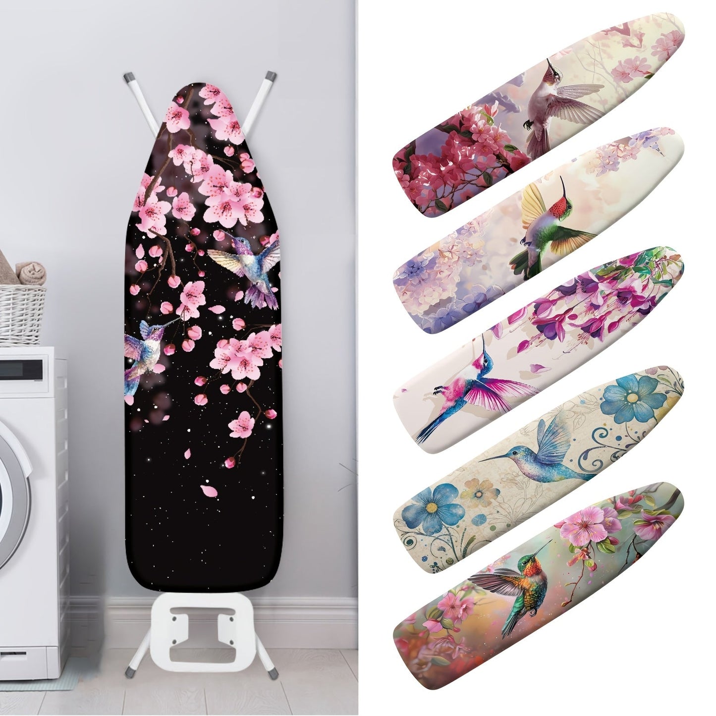 Ironing will be a breeze with our Floral Hummingbird Theme Ironing Board Cover. This cover is not only easy to install, but also features elastic edges and 3 fasteners to keep it securely in place while you work. Plus, it is machine washable for easy