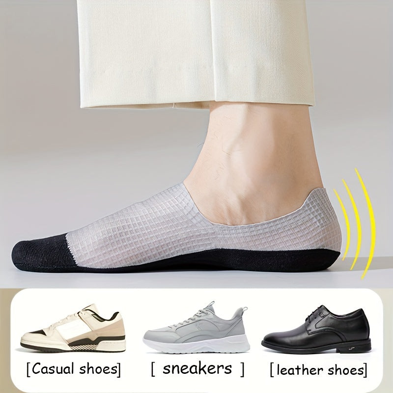 5 pairs of men's invisible socks with thin waffle pattern for spring and summer, absorb sweat and prevent heel slip.