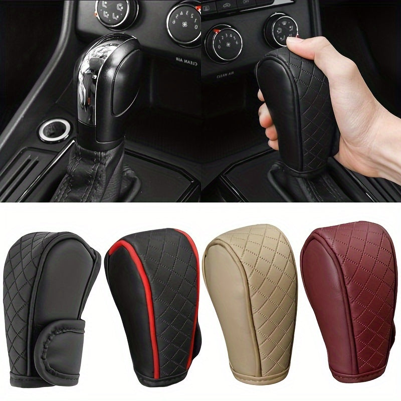 Black PU Leather Anti-slip Car Gear Shift Knob Cover for Driving Control.