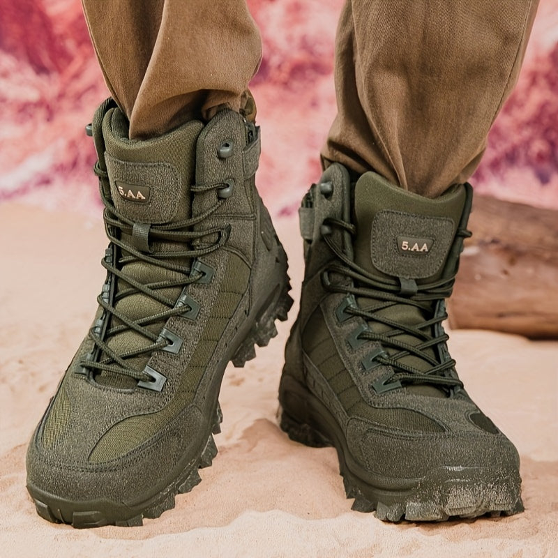 Outdoor lace-up hiking boots for men with rugged style.