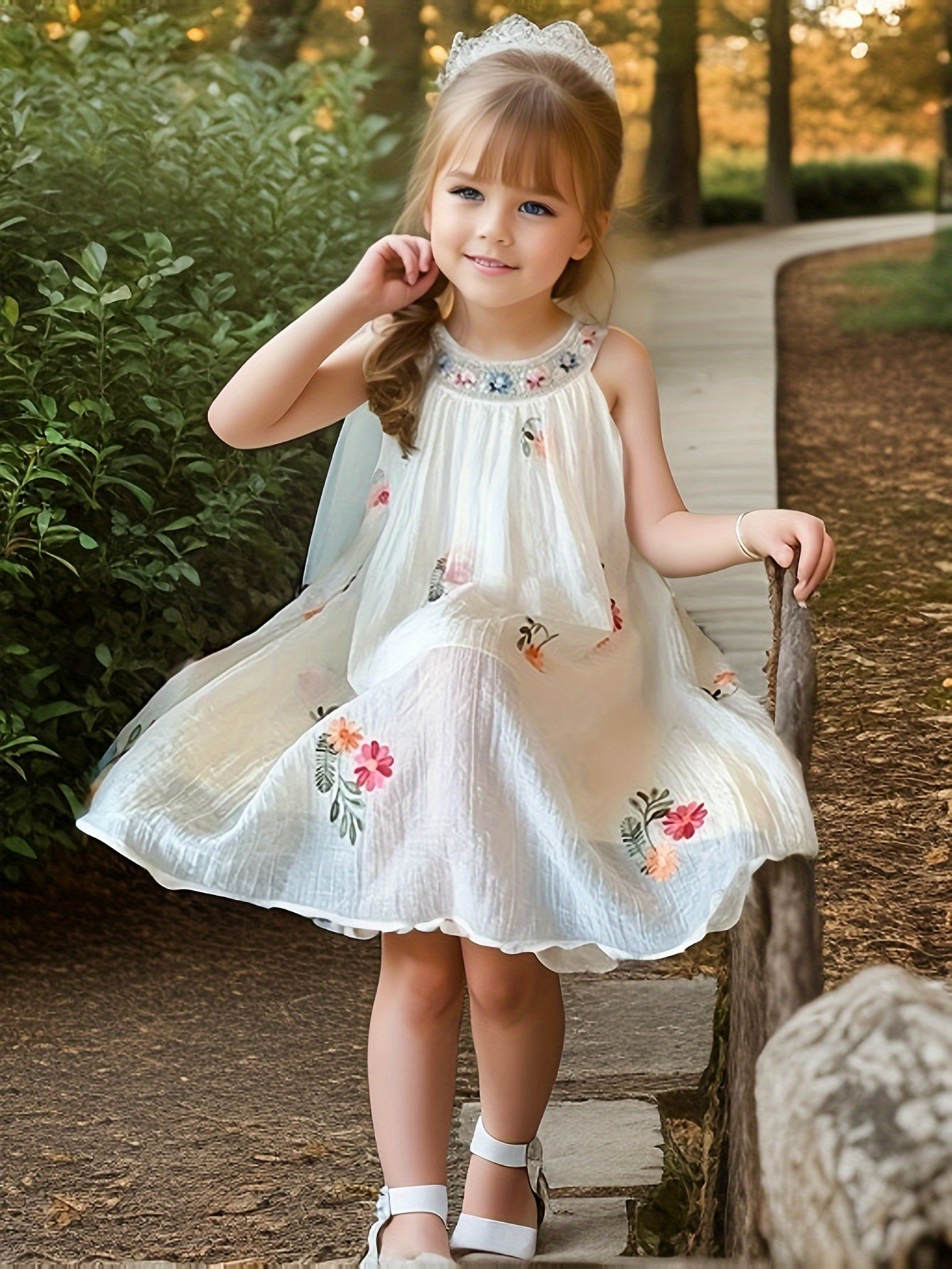 Summer floral sleeveless dress for girls, perfect for parties and everyday wear.