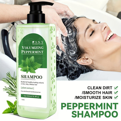 500ml Peppermint Volumizing Shampoo with Biotin Blend - Deep cleansing and strengthening for all hair types, with plant-based squalane.