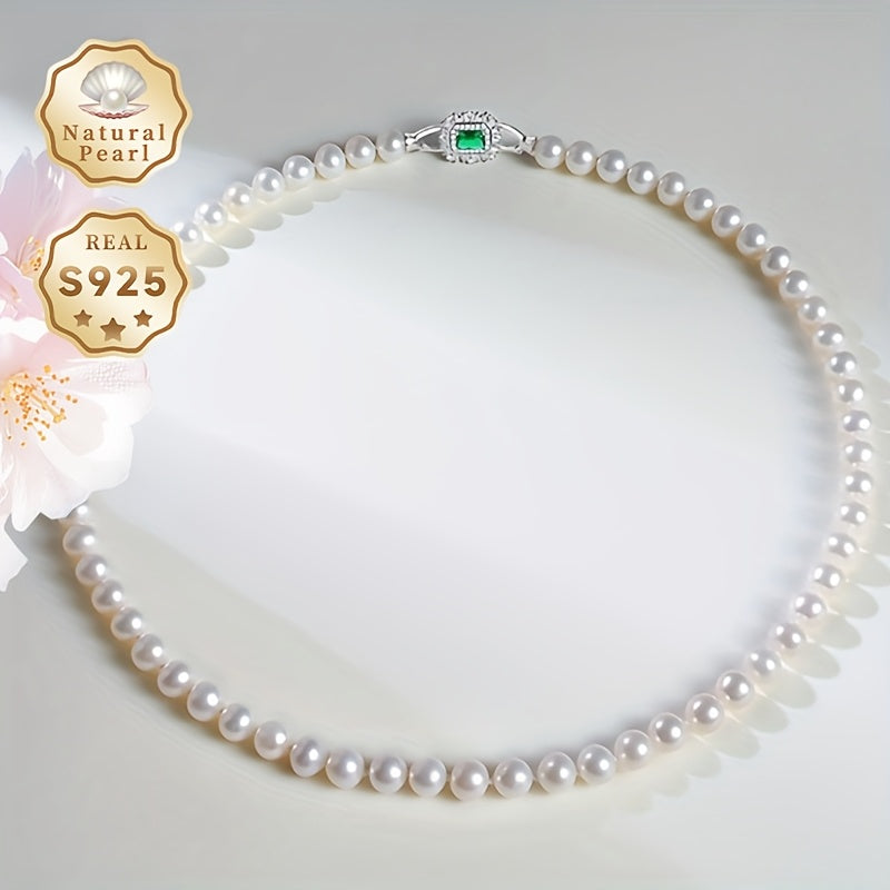 Beautiful Freshwater Pearl Necklace for Women, featuring 6.5-7.5mm Lustrous Natural Pearls with Minor Imperfections. Includes an S925 Silver Chain and Gift Box. Ideal for Daily Wear or Gifting. Explore our selection of Pearl Jewelry, each unique in its