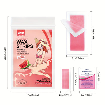 40/20 Watermelon Hair Removal Wax Paper Set with Large and Small sizes, includes Wet Wipes. Suitable for full body hair removal including armpits, legs, eyebrows, beards, and bikini area.