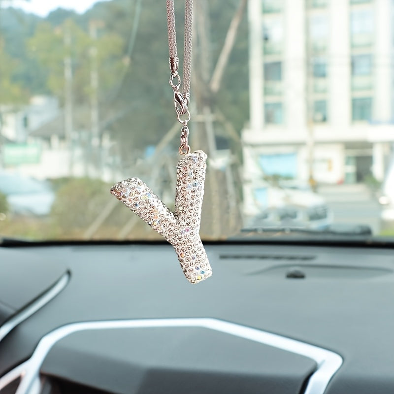 Crystal Bling Alphabet Letter Pendant for Vehicle Mirror - Durable Metal Material