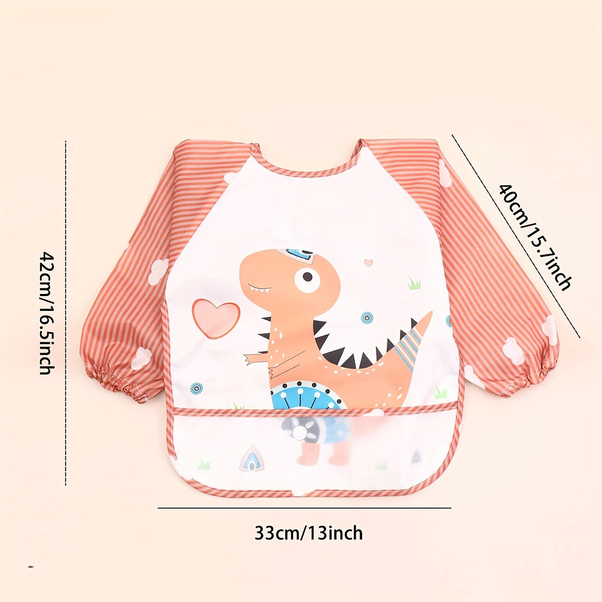 Easily cleanable reverse wear cartoon bib with waterproof long sleeves, suitable for home and travel.