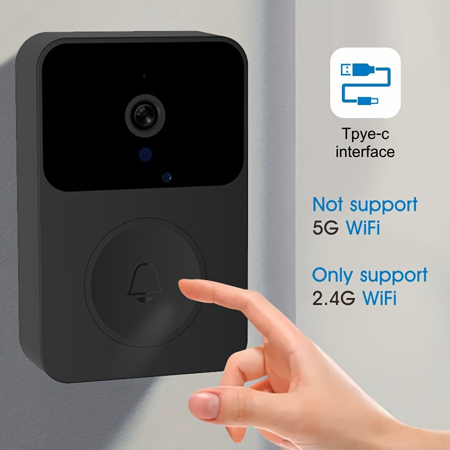 Cutting-edge wireless doorbell camera with advanced features such as voice intercom, night vision, multiple chime melodies, Wi-Fi connection, and app monitoring for enhanced home security.