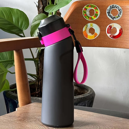 750ml fruity flavor water bottle with straw, zero sugar, calorie-free, portable for office, reading, camping, and purse.