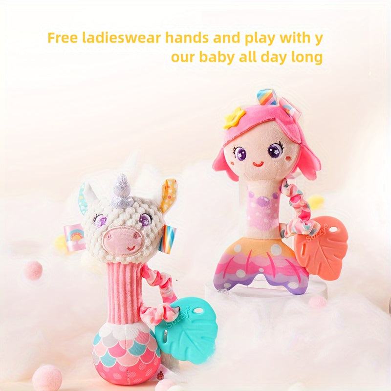 CEKCEK Plush Mermaid & Unicorn Toy for Young Children - Made of Soft Polyester, with Educational Rattle for Ages 0-1 - Great Gift for Birthdays, Christmas, Thanksgiving, or New Year