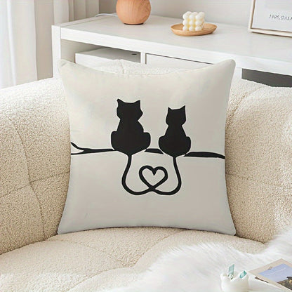 Stylish Black & White Cat Patterned Pillowcase- Super Soft, Reversible Design, Easy Zip Closure- Ideal for Couch, Bed, Car Decoration- Washable, Durable Polyester Fabric- 44.96 x 44.96 cm, Pillow Core Not Included- Enhance Your Home Decor Room Decor