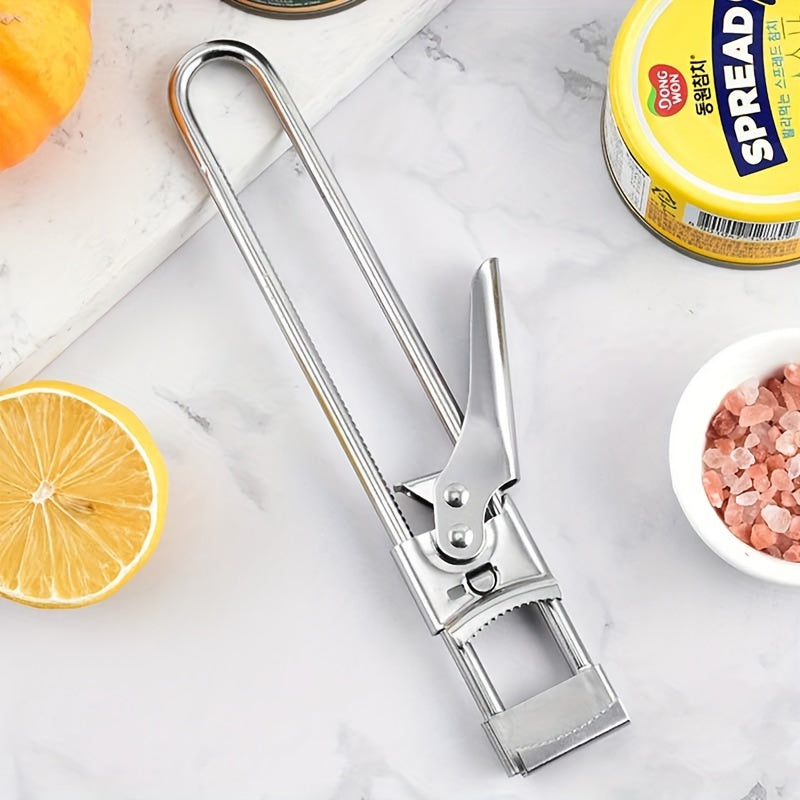 Adjustable jar opener made of stainless steel, versatile can opener, and manual bottle opener for kitchen and dining, a creative addition to home kitchen tools and accessories.