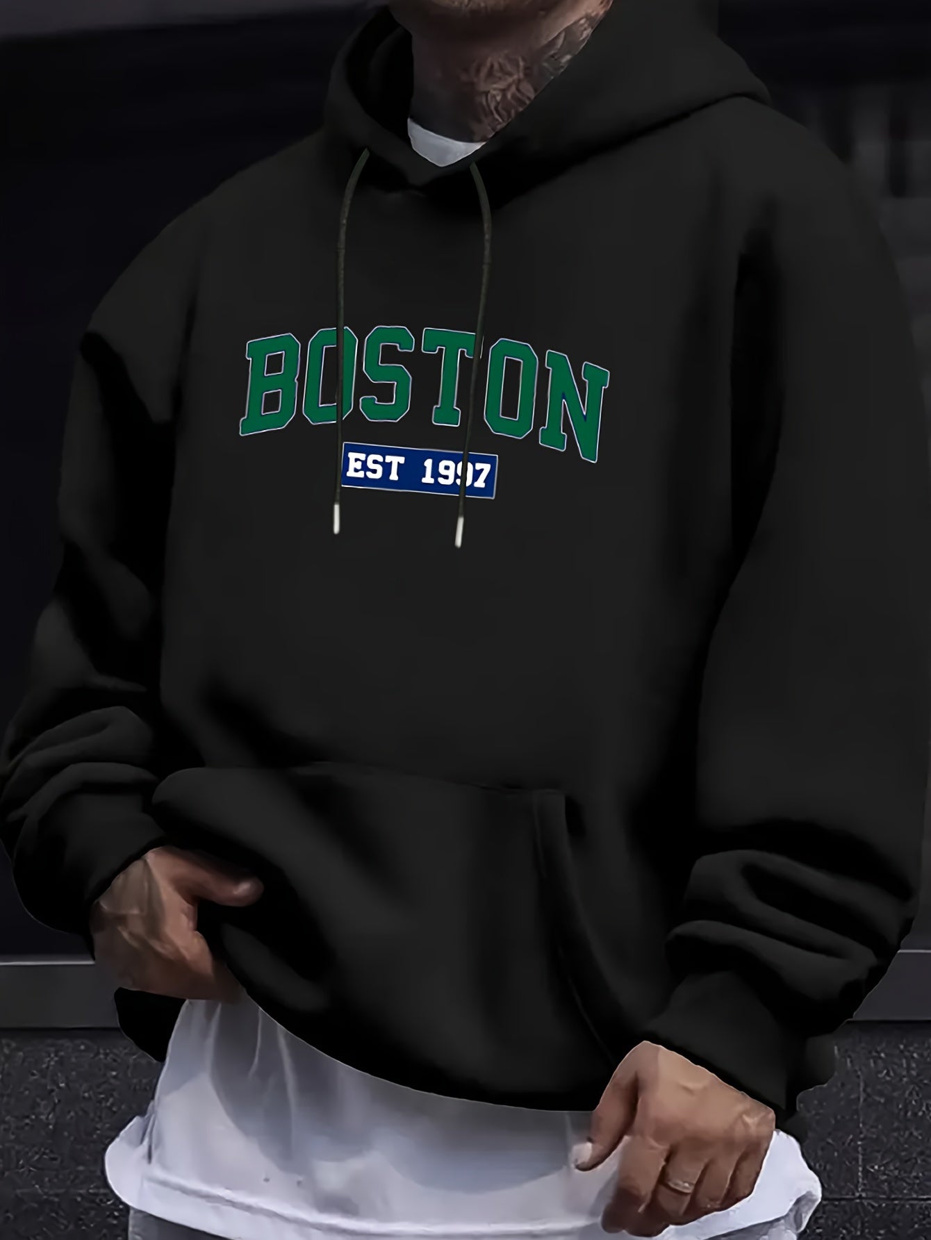 BOSTON English Print Plus Velvet Large Size Fashion Hoodie